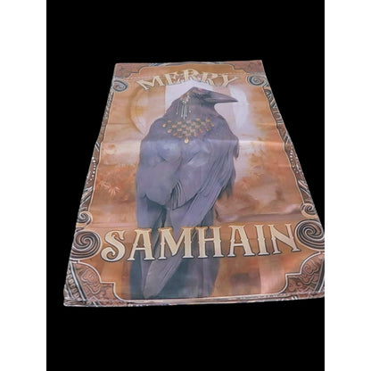 Merry Samhain Flag Garden Banner Crow Raven Pagan Witchy Decor Halloween Fall