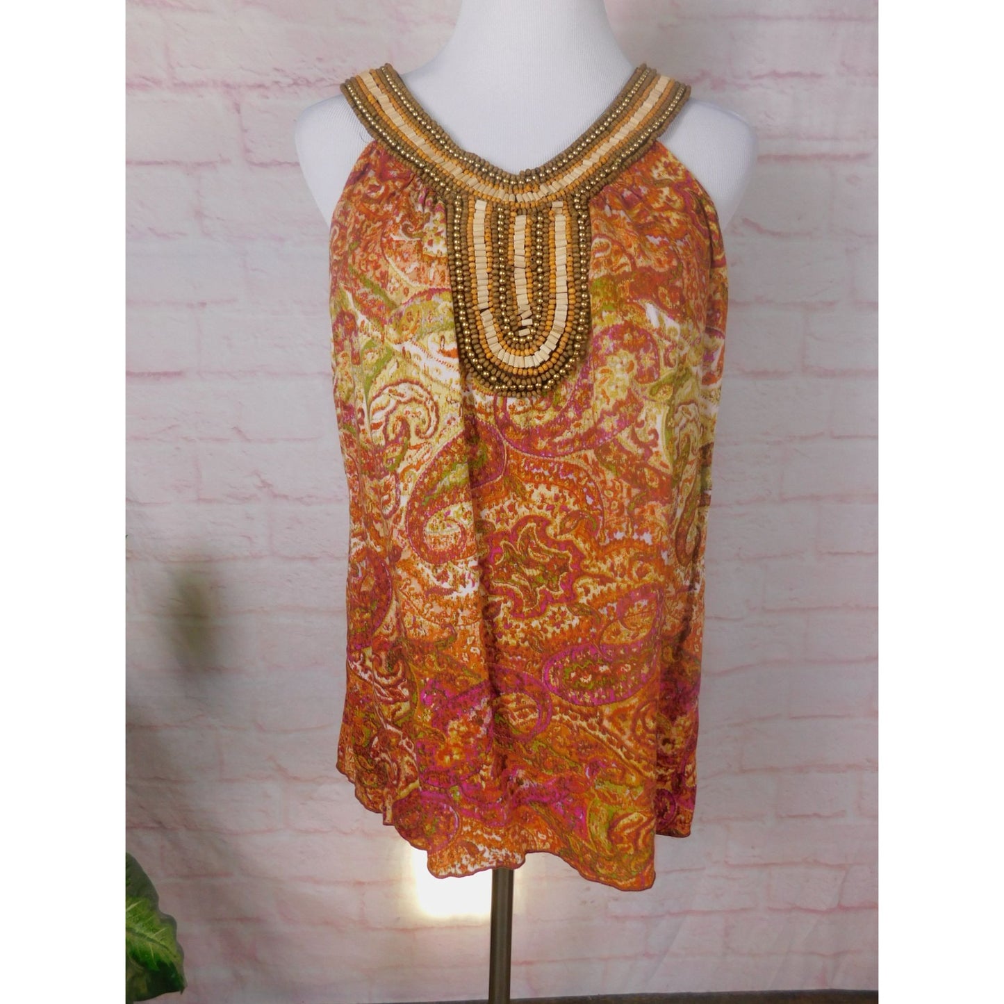 Dressbarn Beaded Paisley Halter Top L Women Boho