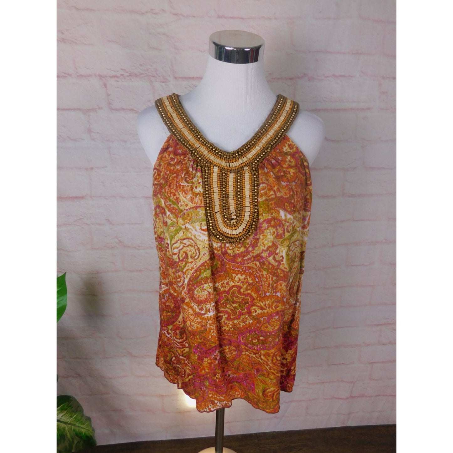 Dressbarn Beaded Paisley Halter Top L Women Boho