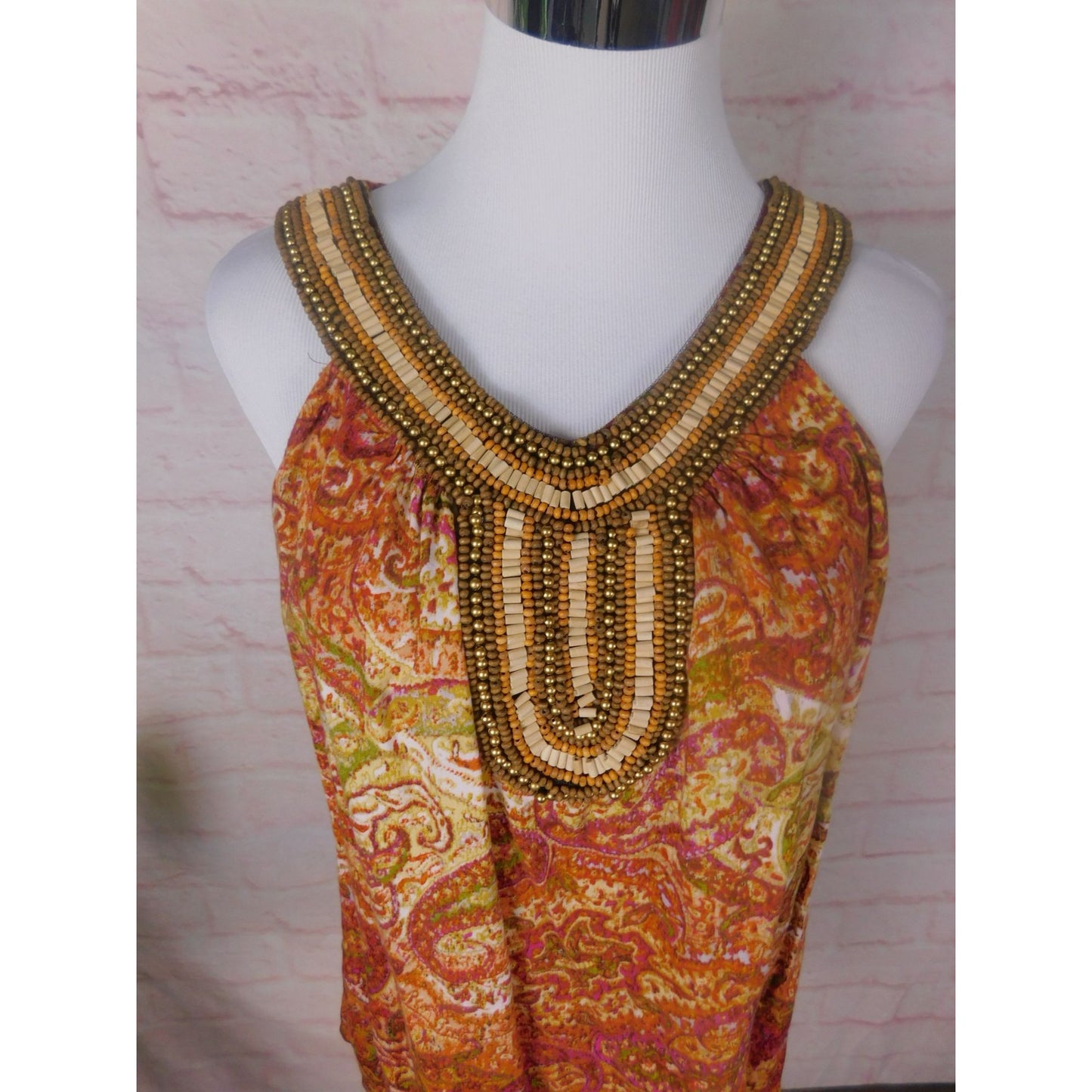 Dressbarn Beaded Paisley Halter Top L Women Boho