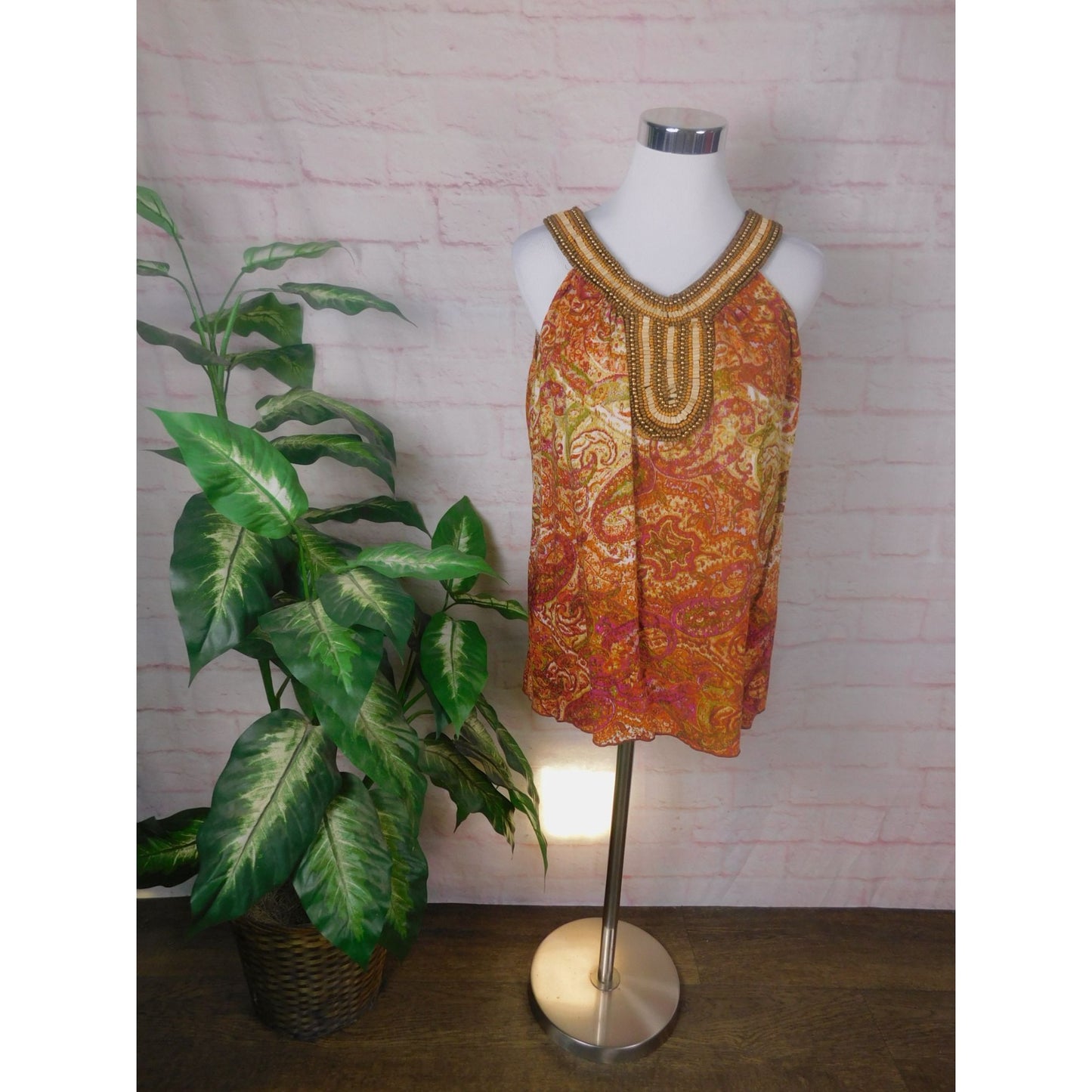 Dressbarn Beaded Paisley Halter Top L Women Boho