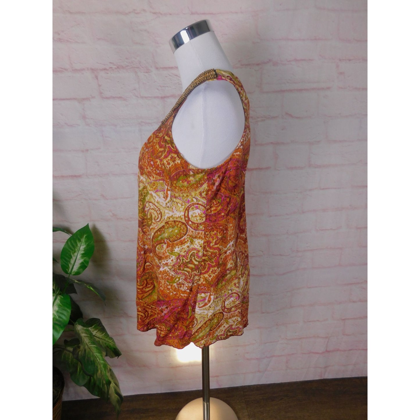 Dressbarn Beaded Paisley Halter Top L Women Boho