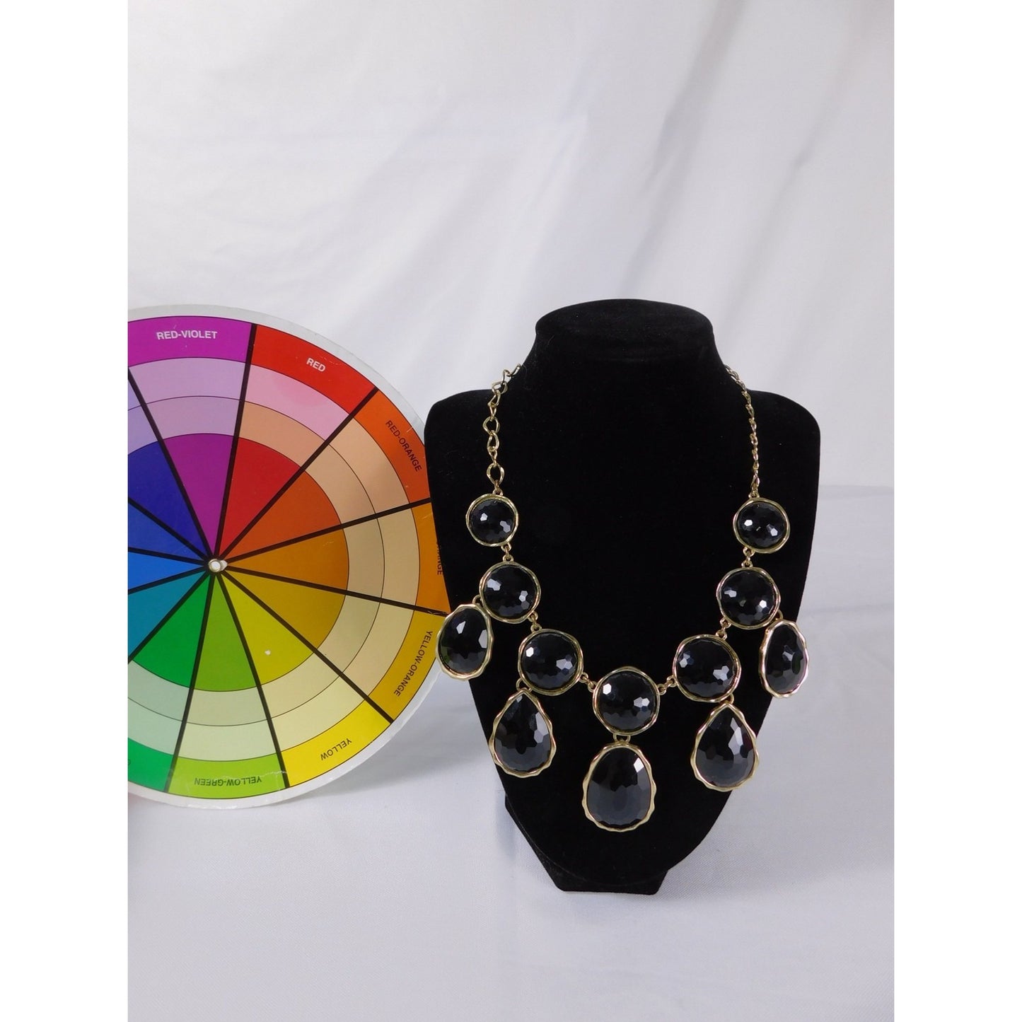 Statement Bib Necklace Faceted Glass Stones Gold Tone Chain Bold Fashion Jewelry