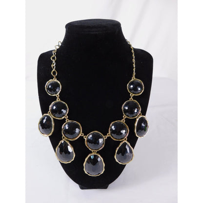 Statement Bib Necklace Faceted Glass Stones Gold Tone Chain Bold Fashion Jewelry