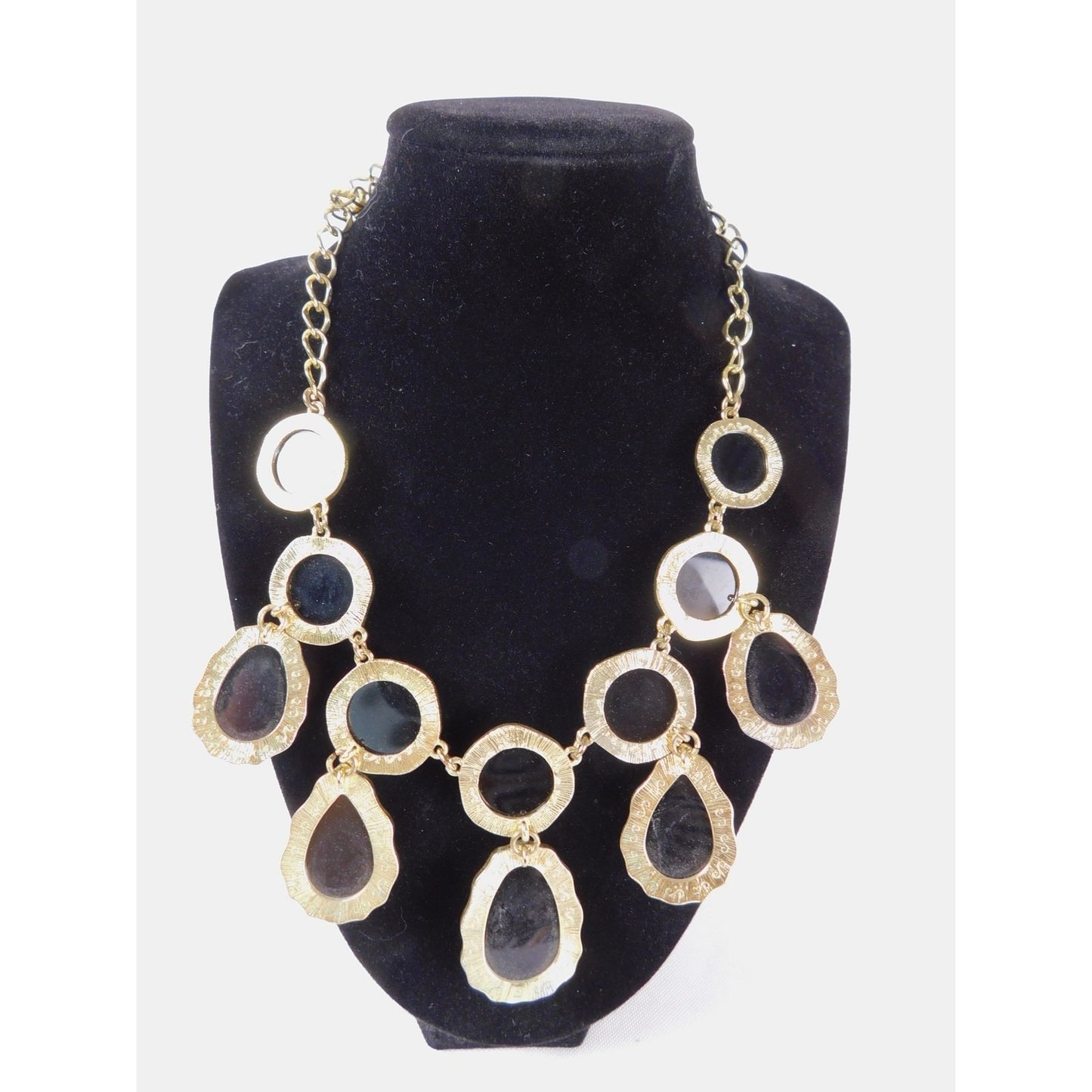 Statement Bib Necklace Faceted Glass Stones Gold Tone Chain Bold Fashion Jewelry