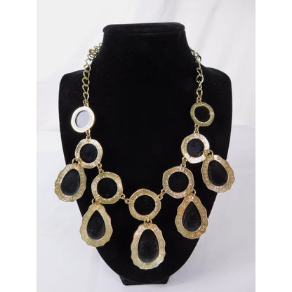 Statement Bib Necklace Faceted Glass Stones Gold Tone Chain Bold Fashion Jewelry