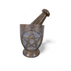 Pentacle Carved Soapstone Mortar & Pestle 4"H × 3"D - Ritual Grinder - New