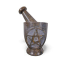 Pentacle Carved Soapstone Mortar & Pestle 4"H × 3"D - Ritual Grinder - New