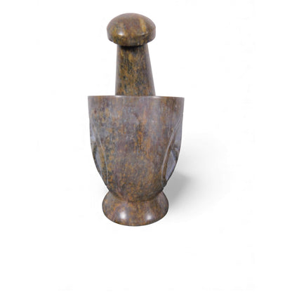 Pentacle Carved Soapstone Mortar & Pestle 4"H × 3"D - Ritual Grinder - New