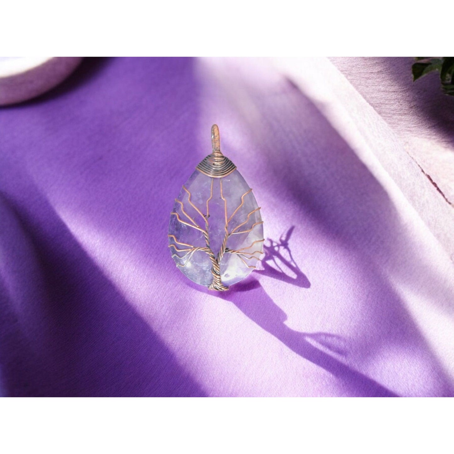 Amethyst Tree of Life Pendant Necklace Healing Crystal Jewelry 18" Cord