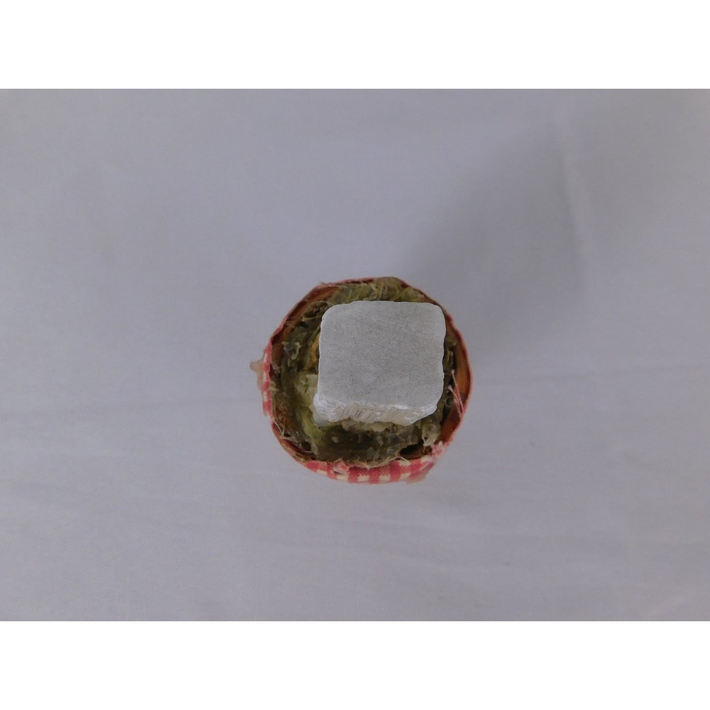 Mini Selenite Crystal In Terracotta Pot Gingham Ribbon Rustic Witchy Altar Decor
