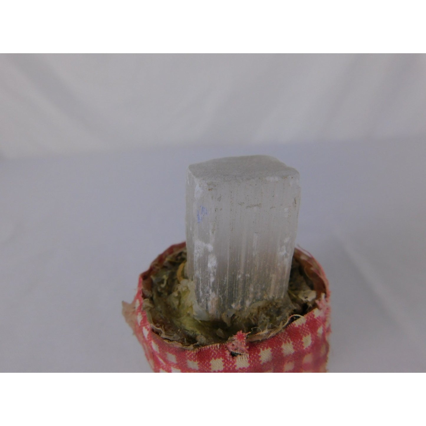 Mini Selenite Crystal In Terracotta Pot Gingham Ribbon Rustic Witchy Altar Decor