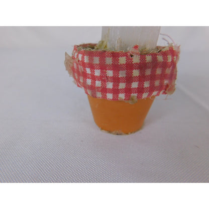 Mini Selenite Crystal In Terracotta Pot Gingham Ribbon Rustic Witchy Altar Decor