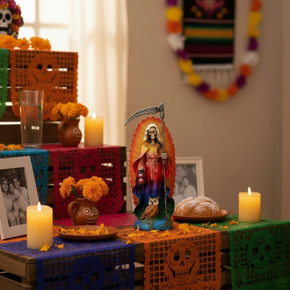 Santa Muerte Rainbow Altar Statue 7"