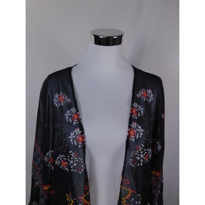 Boho Floral Paisley Kimono Sheer Cardigan Navy Black L