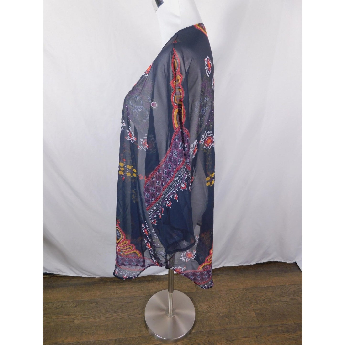 Boho Floral Paisley Kimono Sheer Cardigan Navy Black L