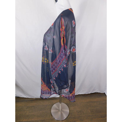 Boho Floral Paisley Kimono Sheer Cardigan Navy Black L