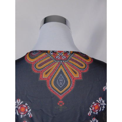 Boho Floral Paisley Kimono Sheer Cardigan Navy Black L
