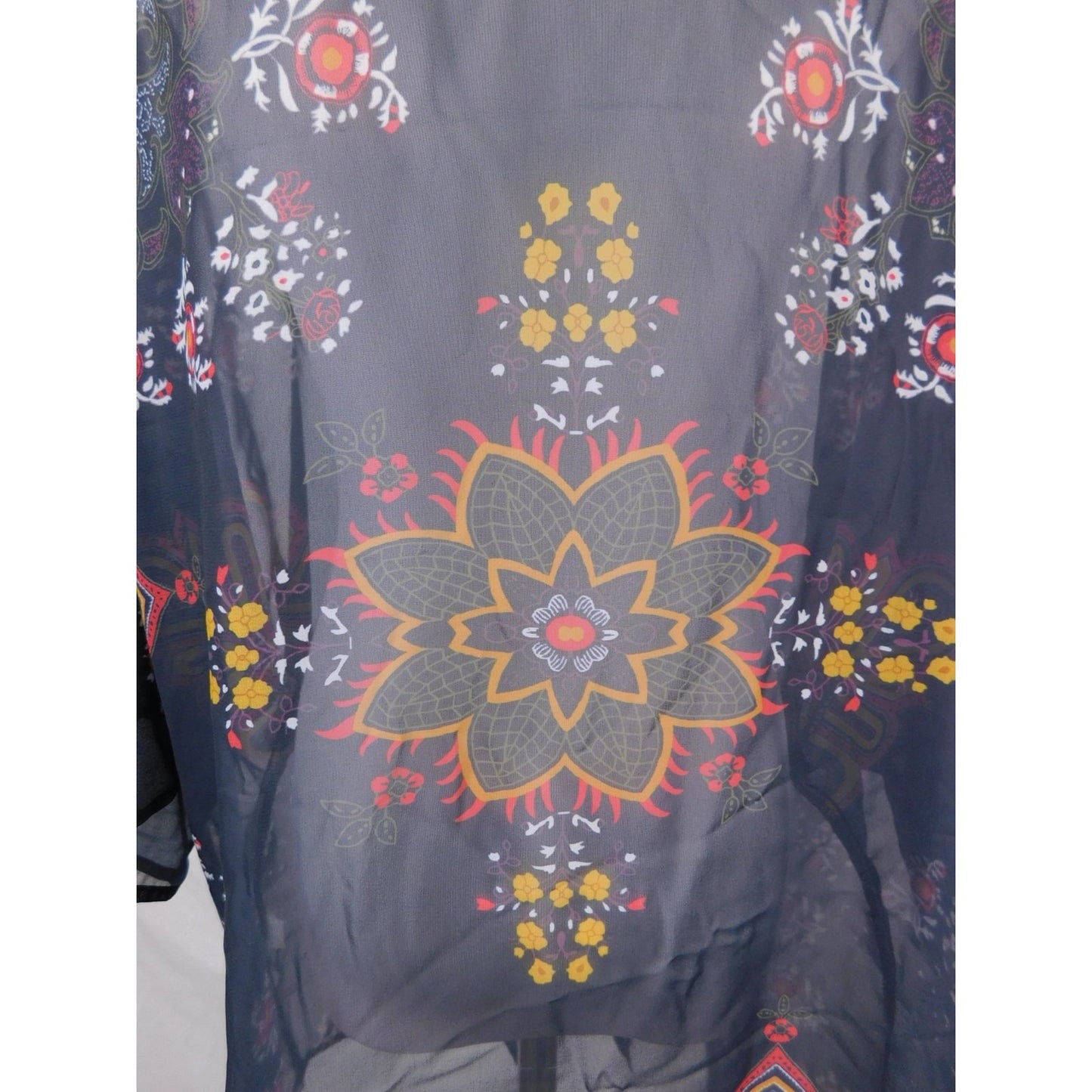 Boho Floral Paisley Kimono Sheer Cardigan Navy Black L