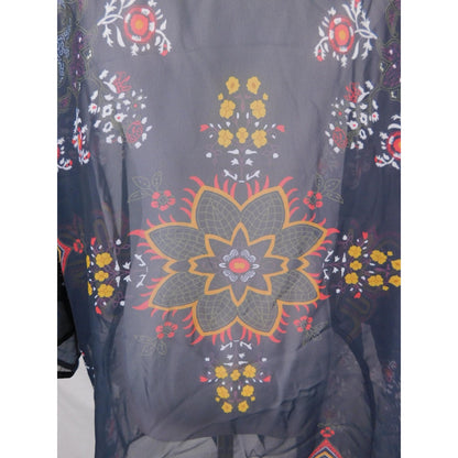 Boho Floral Paisley Kimono Sheer Cardigan Navy Black L