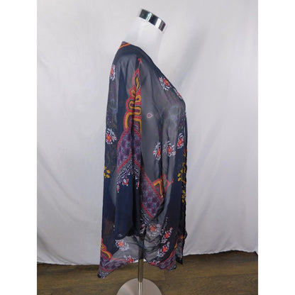 Boho Floral Paisley Kimono Sheer Cardigan Navy Black L