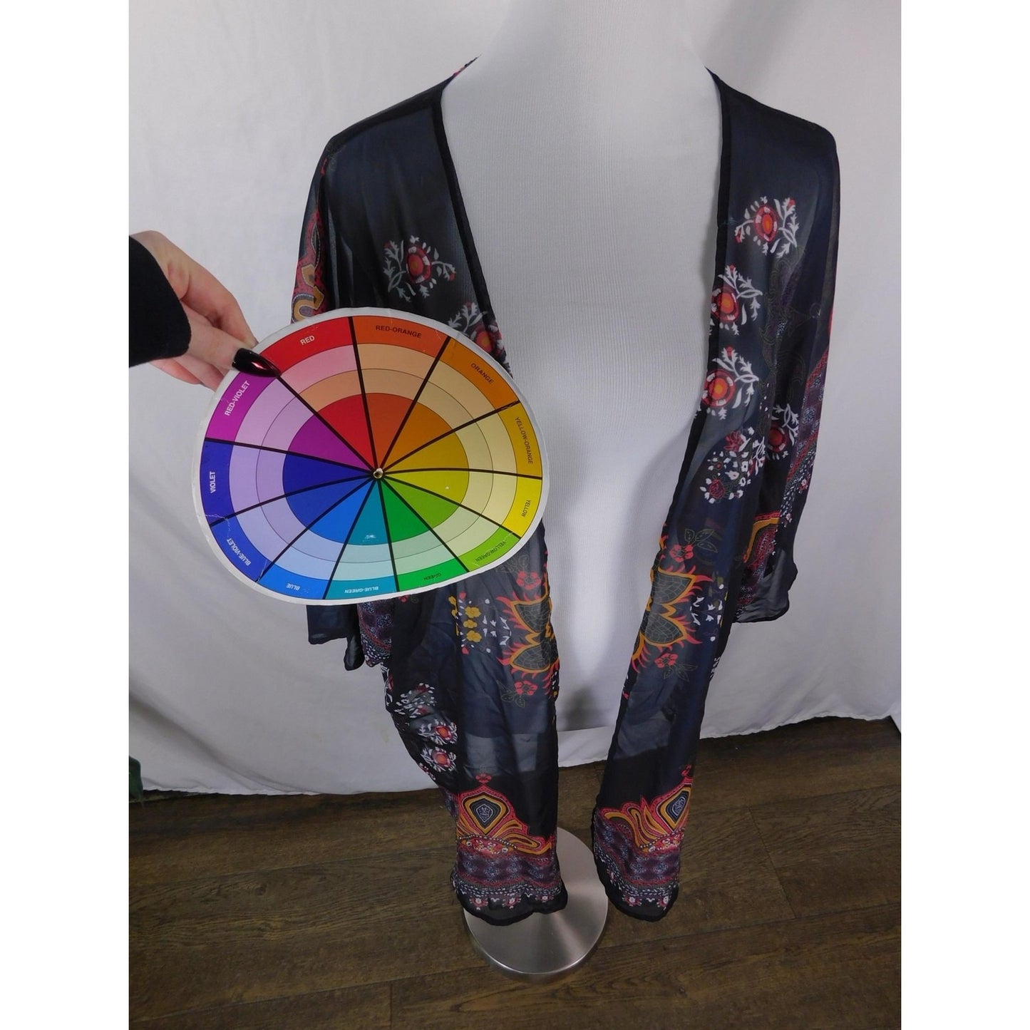 Boho Floral Paisley Kimono Sheer Cardigan Navy Black L