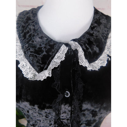 Dolls Kill Grave Girls Black Velvet Wednesday Dress S - Lace Goth - Excellent