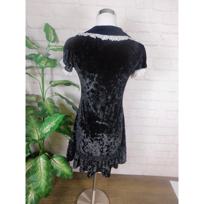 Dolls Kill Grave Girls Black Velvet Wednesday Dress S - Lace Goth - Excellent