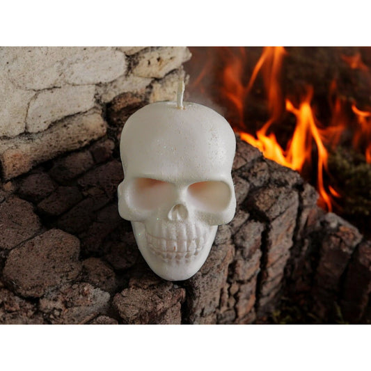 Bougie décorative pour la maison en forme de tête de mort, 7,6 cm, style gothique, sorcière, effrayant, Halloween, blanche, non parfumée