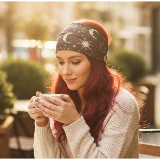 Moon & Sun Celestial Headband - Dark Witchy Boho Stretch - New