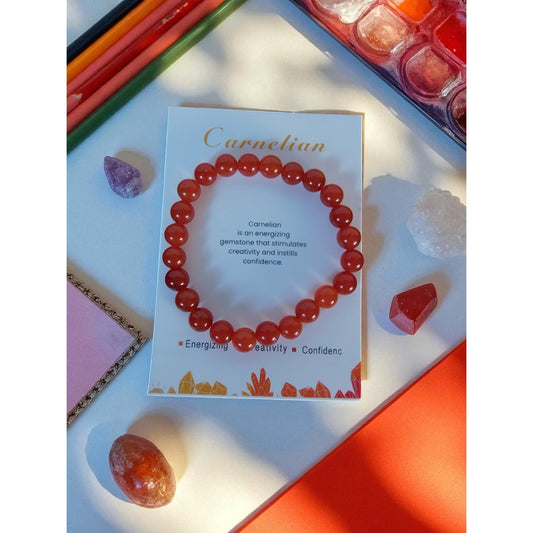 Carnelian Gemstone Bracelet Red Crystal Bead Stretch Unisex Energy Healing Jewel