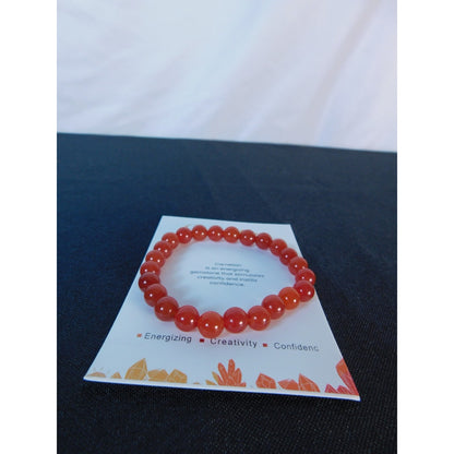 Carnelian Gemstone Bracelet Red Crystal Bead Stretch Unisex Energy Healing Jewel