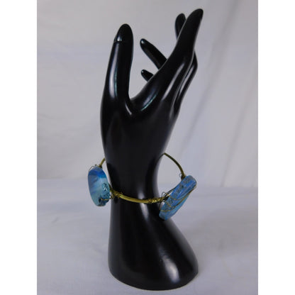 Handmade Bangle Bracelet Wire Wrapped Gold Tone Boho Statement Agate Jewelry