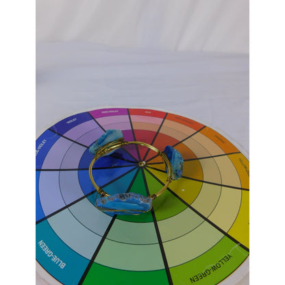 Handmade Bangle Bracelet Wire Wrapped Gold Tone Boho Statement Agate Jewelry