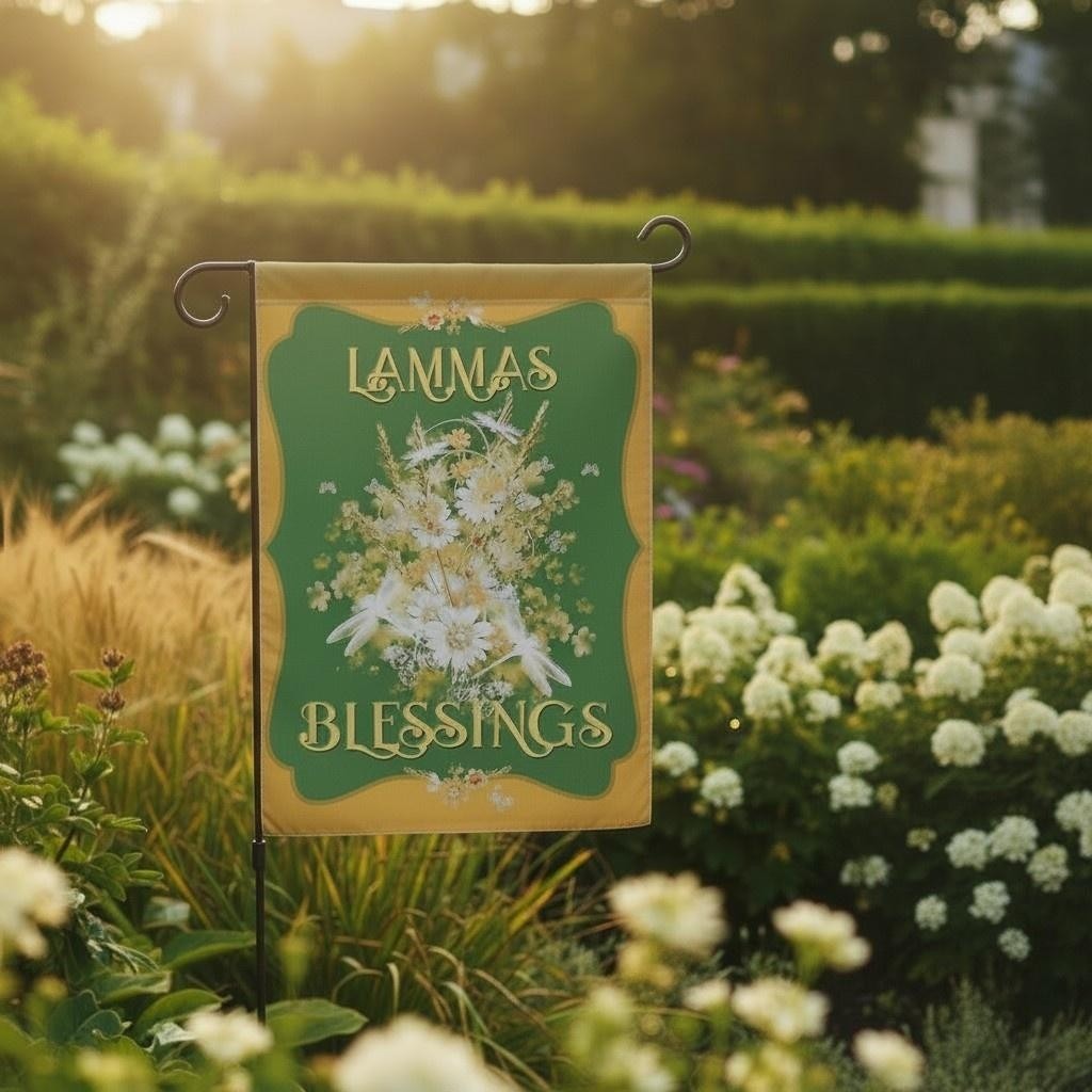 Lammas Blessings Garden Flag 10x15 Summer Floral Green Polyester Outdoor Decor
