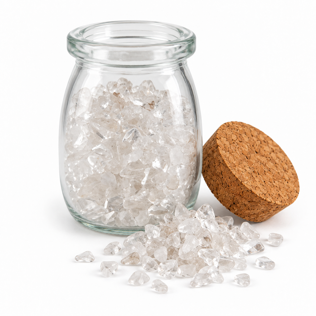 Clear Quartz Crystal Chips, 5 oz Glass Jar