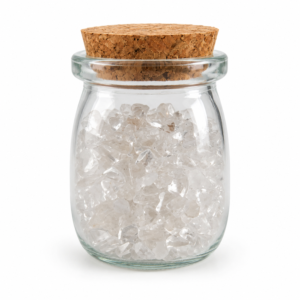 Clear Quartz Crystal Chips, 5 oz Glass Jar