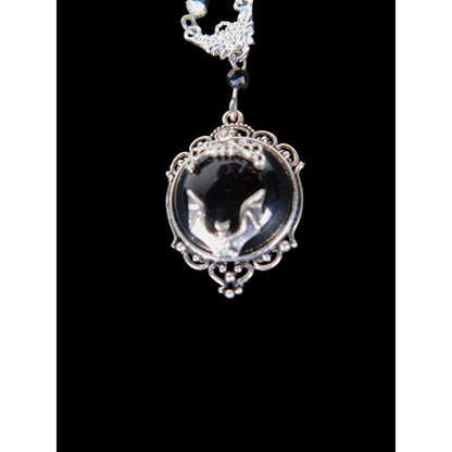 Gothic Bat Cameo Necklace Silver Black Victorian Witchcore Vampirecore NEW