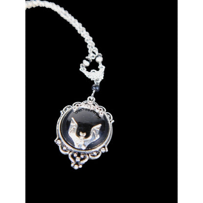 Gothic Bat Cameo Necklace Silver Black Victorian Witchcore Vampirecore NEW