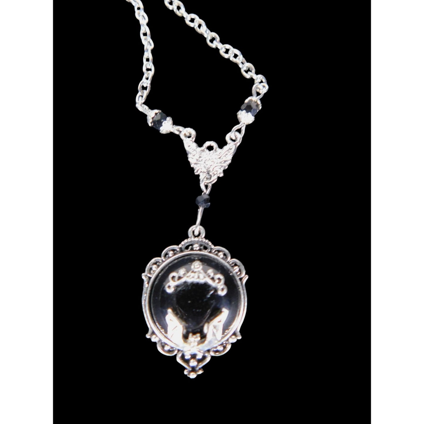 Gothic Bat Cameo Necklace Silver Black Victorian Witchcore Vampirecore NEW