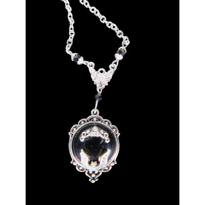 Gothic Bat Cameo Necklace Silver Black Victorian Witchcore Vampirecore NEW