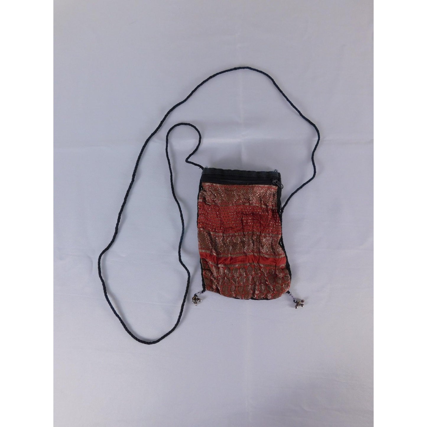 Boho Crossbody Bag Womens Mini Red Geometric Tassel Lined Vtg