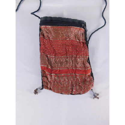 Boho Crossbody Bag Womens Mini Red Geometric Tassel Lined Vtg