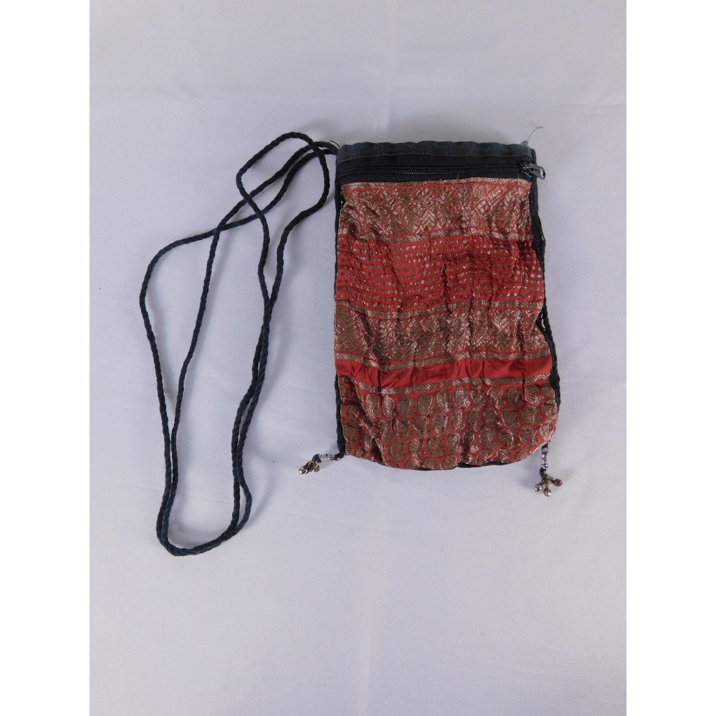 Boho Crossbody Bag Womens Mini Red Geometric Tassel Lined Vtg