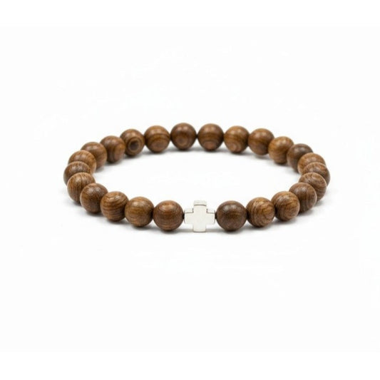 Christian Prayer Beads Bracelet 8mm Wood Cross - New - Witchcore Christian