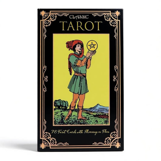 Classic Black Tarot Deck w/ Meanings Guidebook Celestial