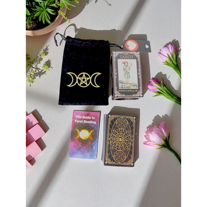 Classic Black Tarot Deck w/ Meanings Guidebook Celestial