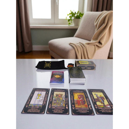 Classic Black Tarot Deck w/ Meanings Guidebook Celestial