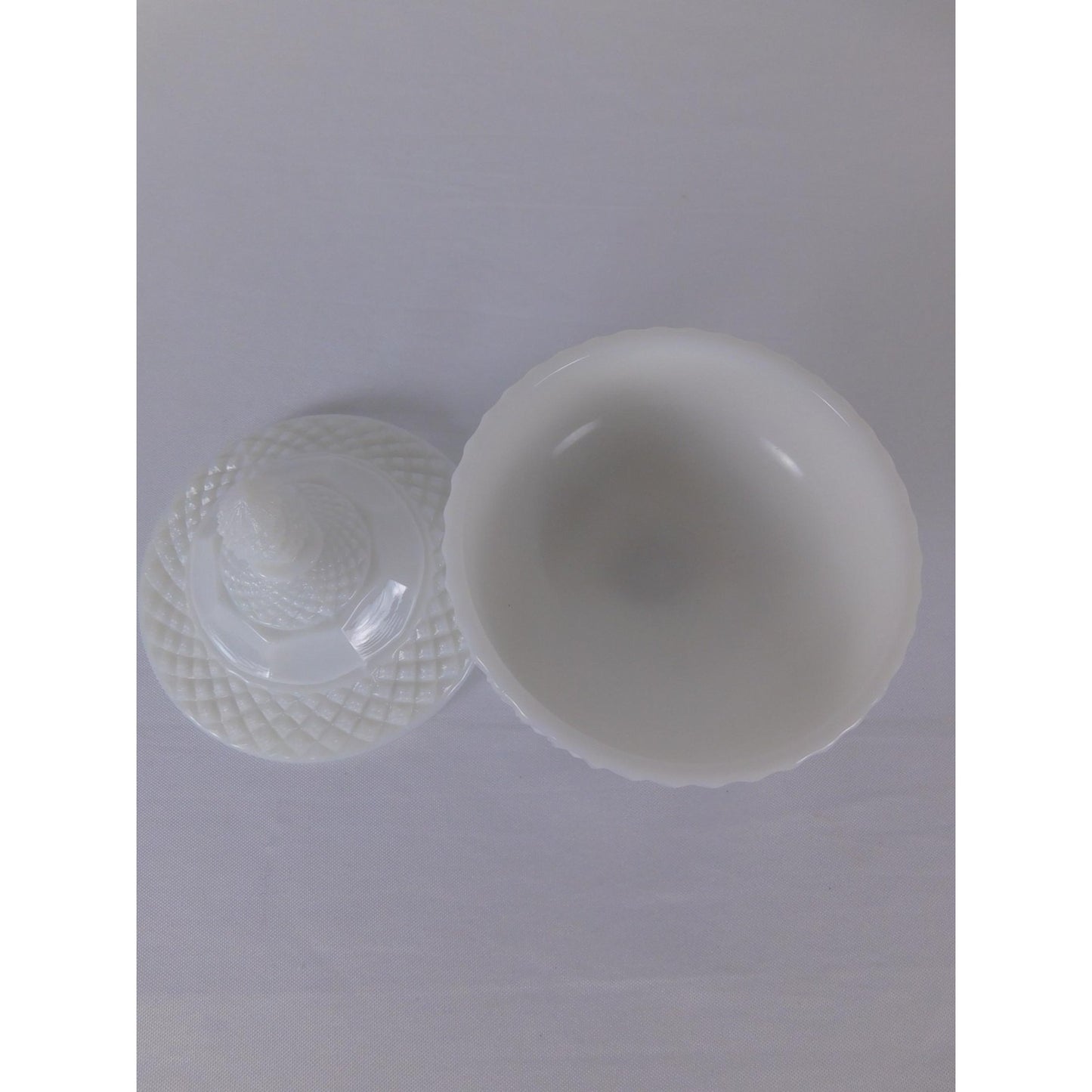 Vintage White Milk Glass Diamond Point Lidded Compote Pedestal Bowl Candy Dish