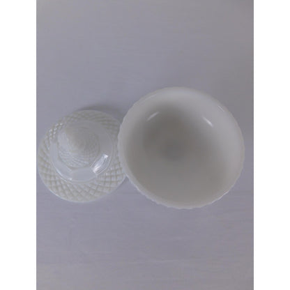 Vintage White Milk Glass Diamond Point Lidded Compote Pedestal Bowl Candy Dish